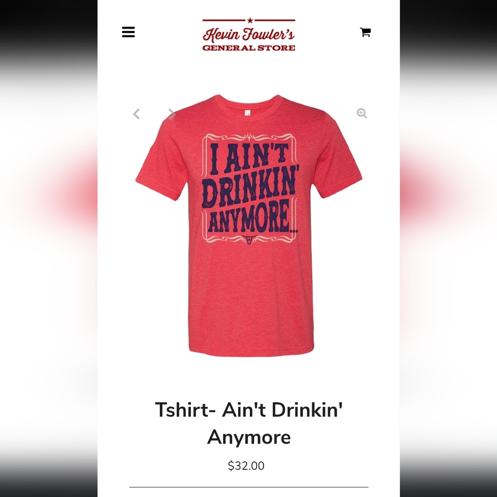 Kevin Fowler Mens Ain't Drinkin Anymore Graphic Tee Red Heather Country Music